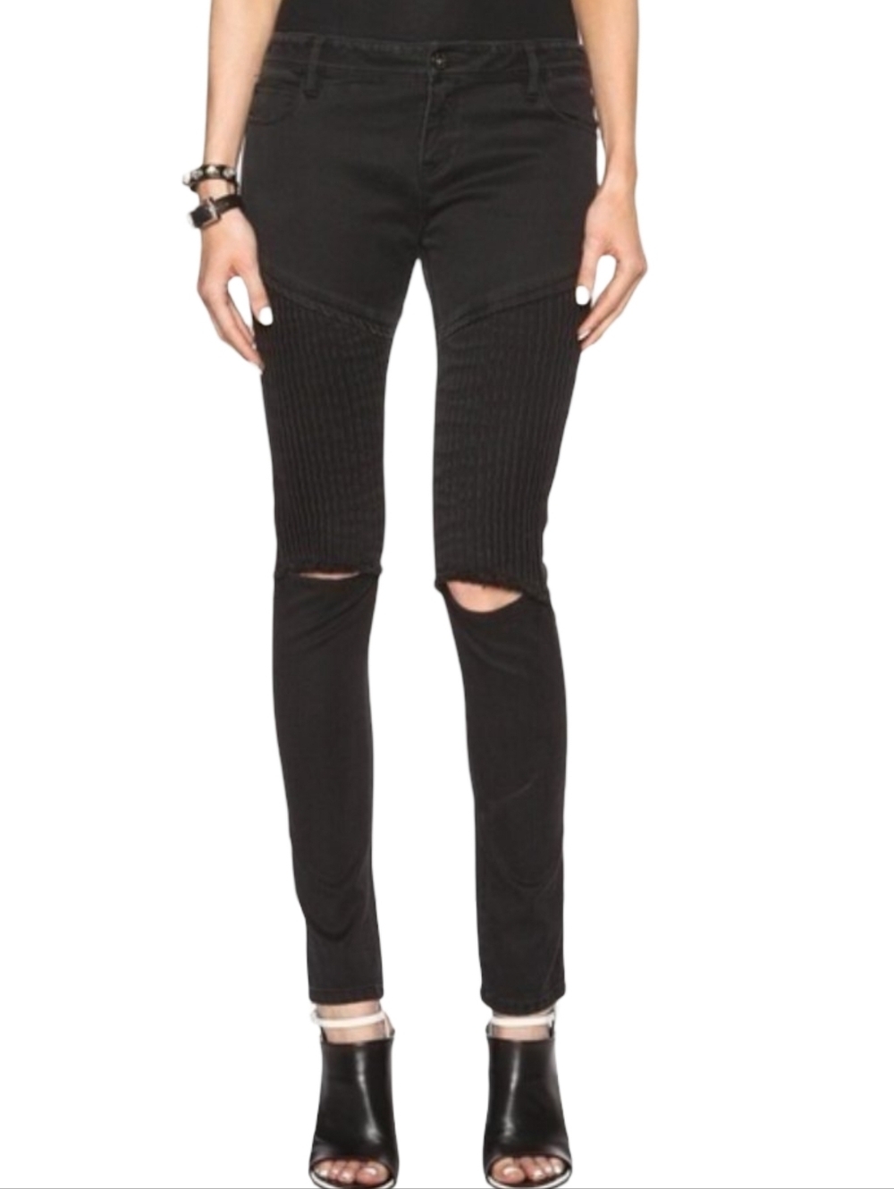 Each x Other Paris Contrast Panel Moto Skinny Jeans